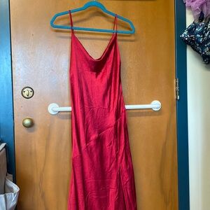 Red Cowel Neck Maxi Dress